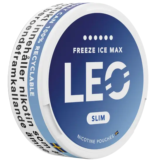 LEO Freeze Ice Max 16mg nicotine pouches can, side view