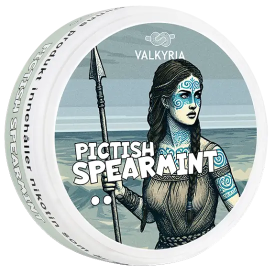Valkyria Pictish Spearmint 4.5mg nicotine pouches can, side view