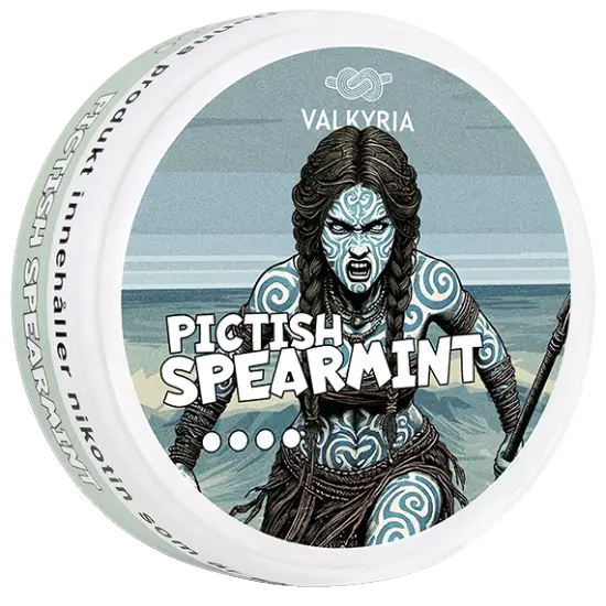 Valkyria Pictish Spearmint 9mg nicotine pouches can, side view