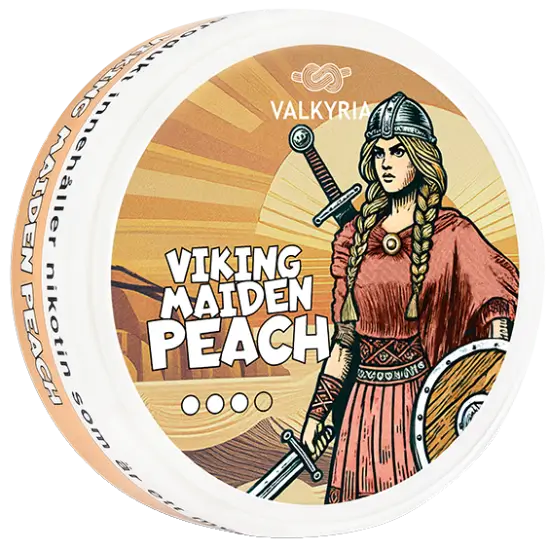 Valkyria Viking Maiden Peach 6mg nicotine pouches can, side view